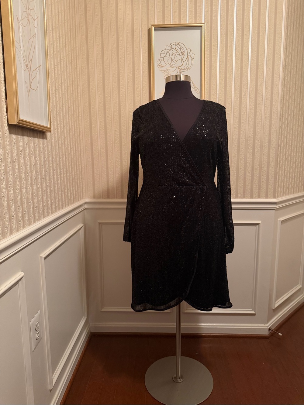 Black Sequin Wrap Inspired Style Women's Dress